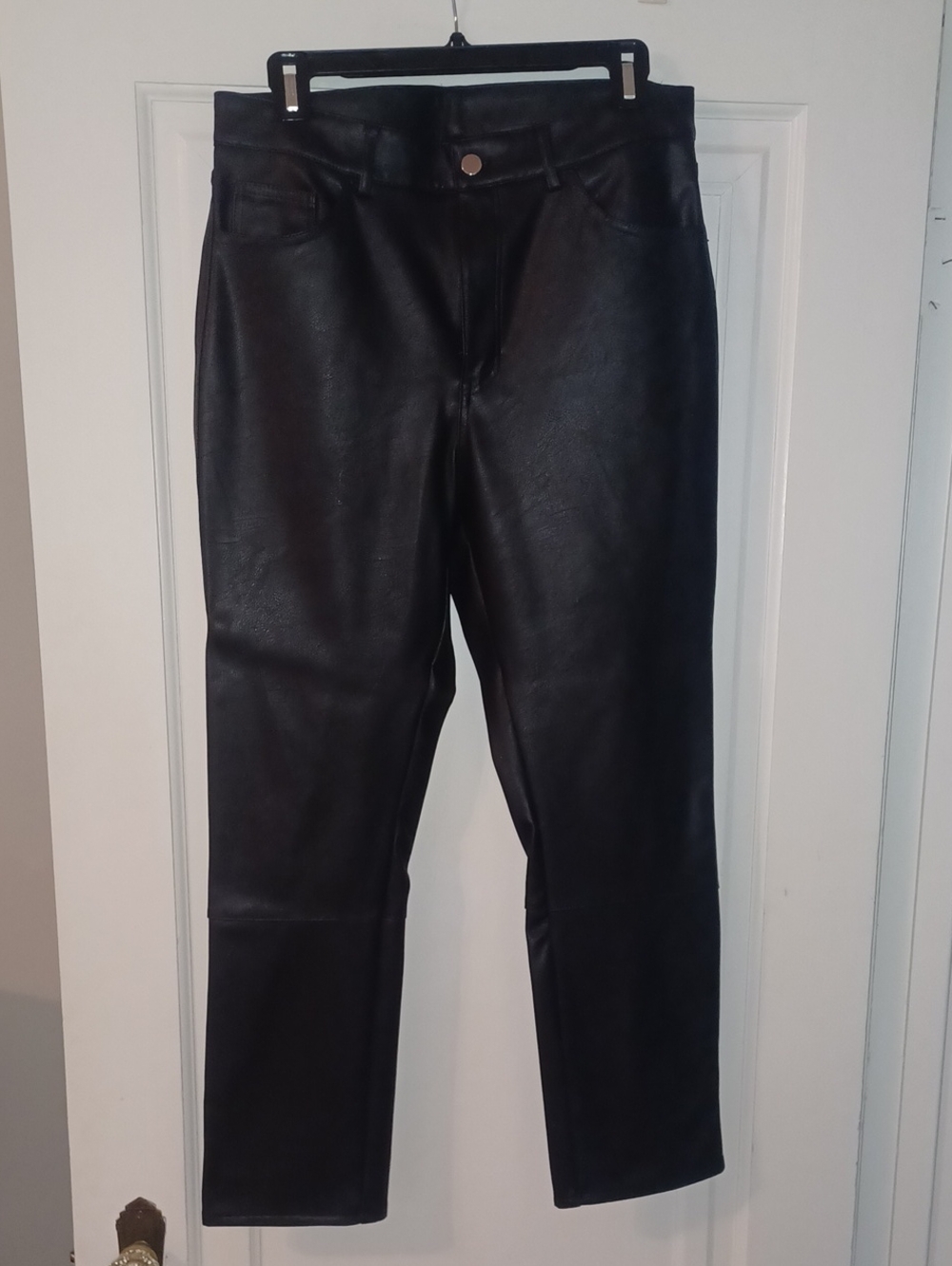 H&M Black Faux Leather Straight-Leg Jeans